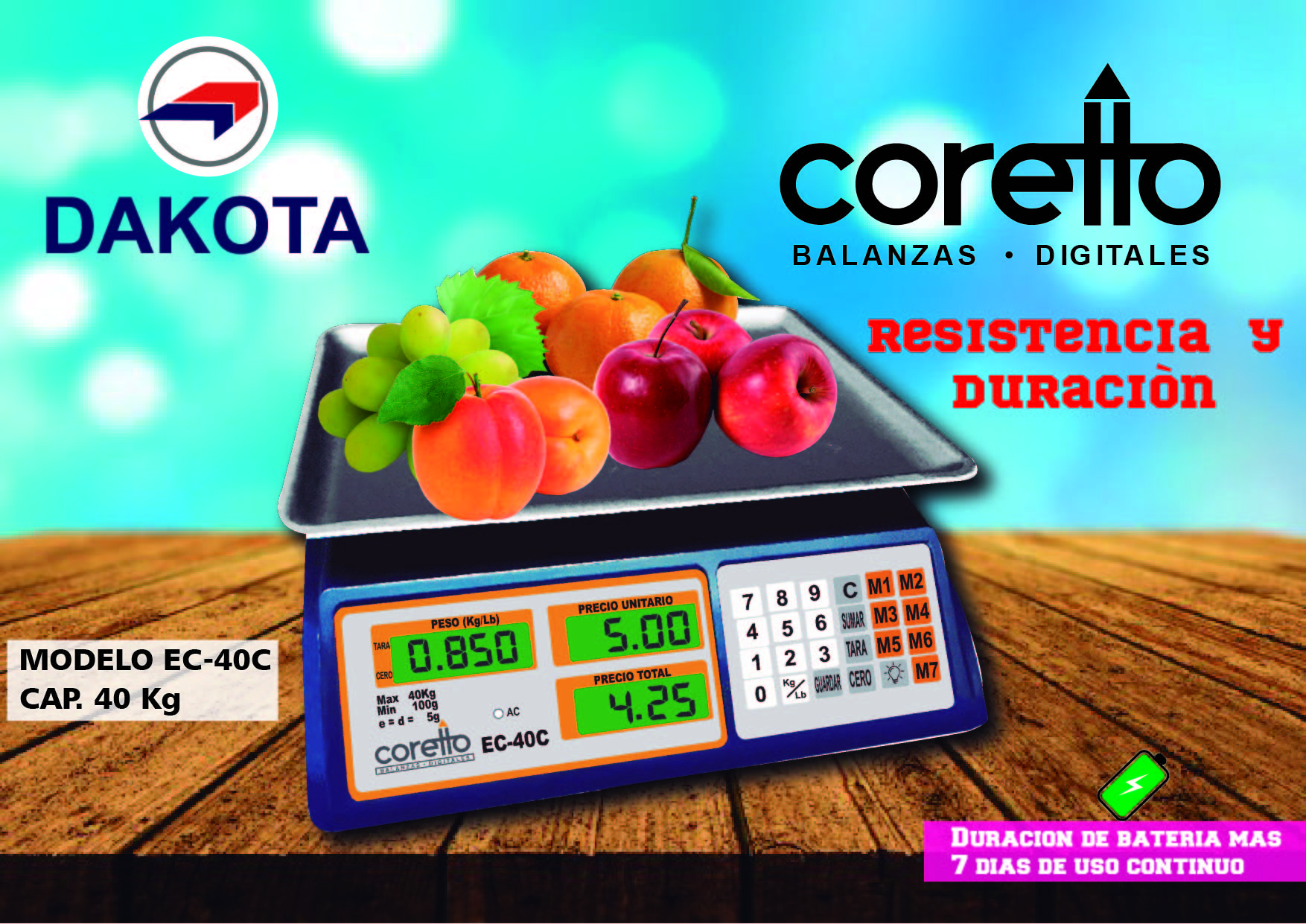 BALANZA PLATAFORMA CAP. 40 KG EC-40C CORETTO