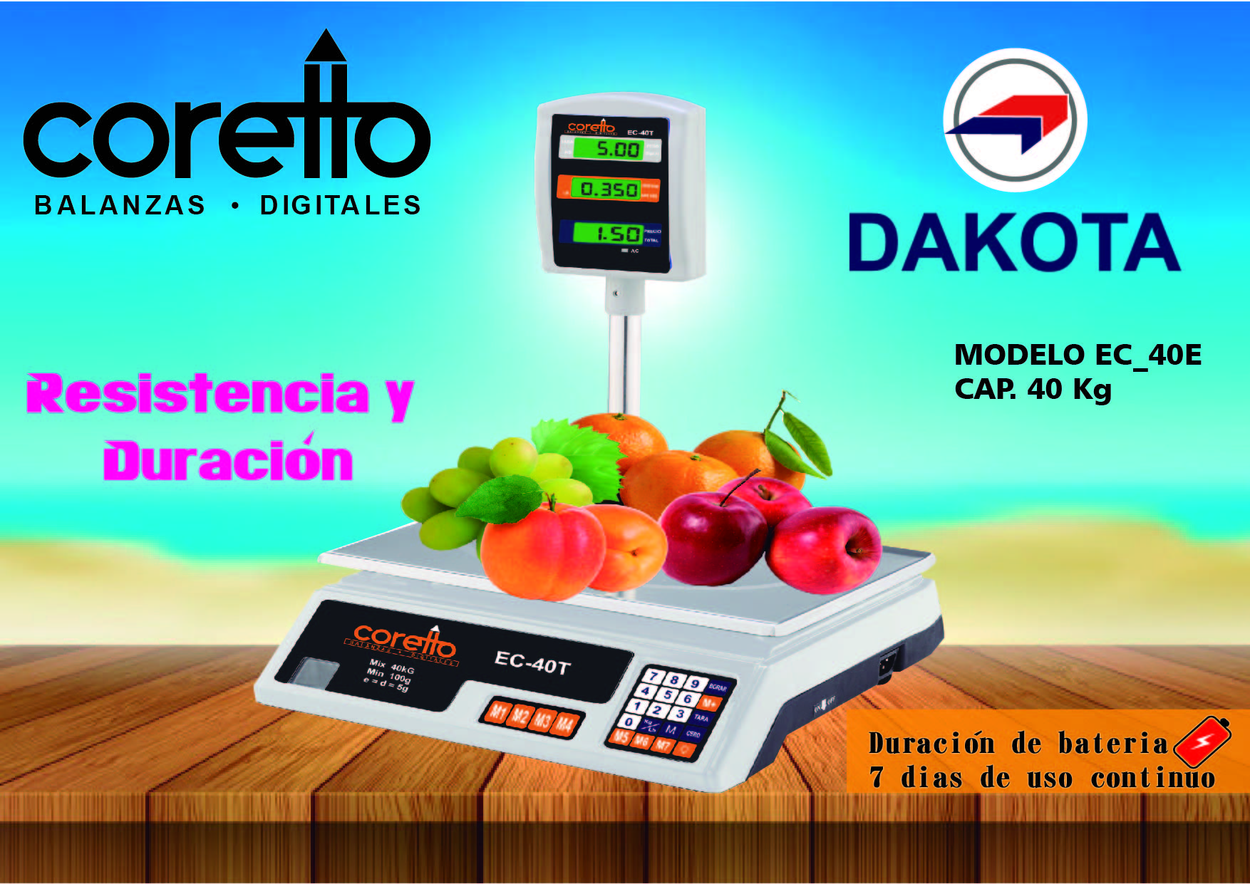 BALANZA PLATAFORMA CAP. 40 KG EC-40T CORETTO